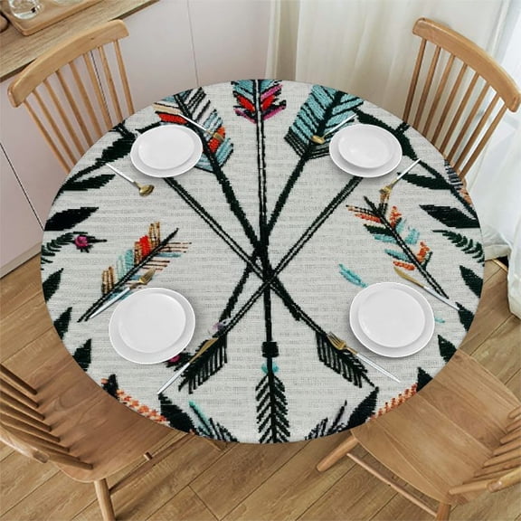 BCIIG Quote Arrows Cross Stitch Round Table Cover Stain Resistant Washable Indoor Outdoor Tablecloth Kitchen Dining Wedding Parties Outdoor Fitted 100% Polyester Fiber 38-42
