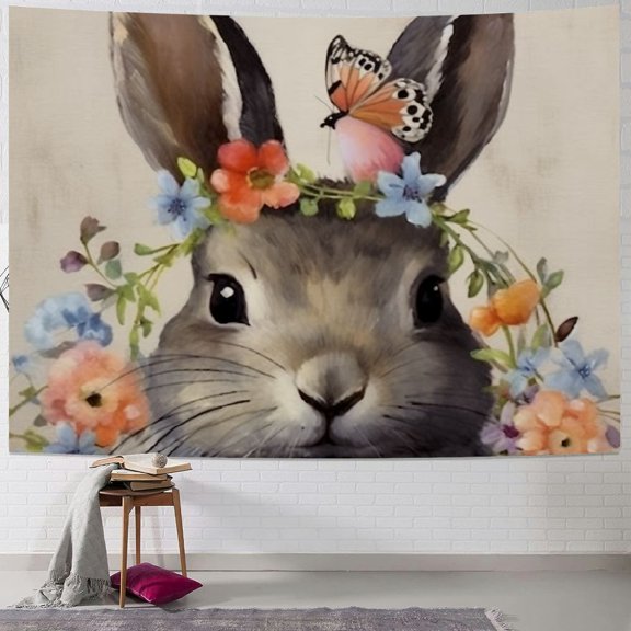 BCIIG Rabbit Flower Crown Bird Tapestry Wall Hanging Unique Style Graphic Tapestries Home Wall Decor Art for Living Room Bedroom Apartment Farmhouse Dorm 40x30inch