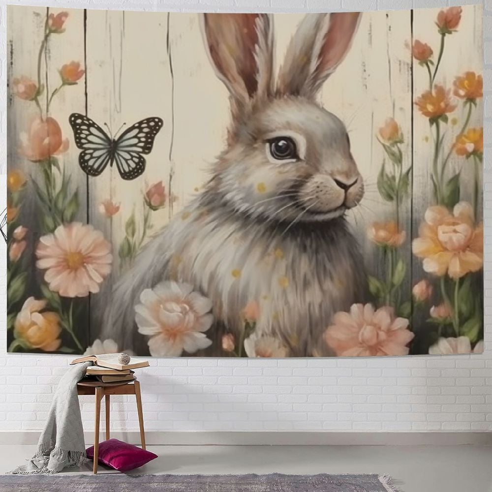 BCIIG Rabbit Flowers Butterfly Tapestry Wall Hanging Unique Style