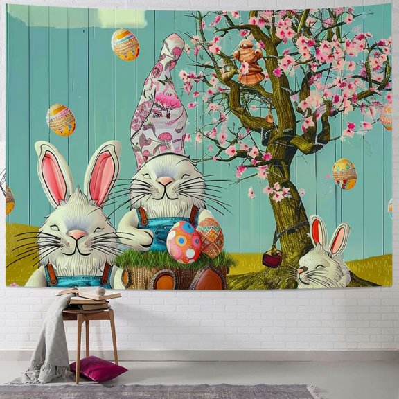 BCIIG Rabbits Tree Eggs Tapestry Wall Hanging Unique Style for Home Decor, Soft Lightweight Fabric with Vivid Colors, 4 Sizes Available 40x30inch