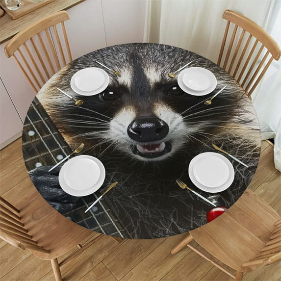 BCIIG Raccoon Guitar Punk Round Tablecloth, Stain Resistant & Washable, Perfect for Indoor/Outdoor Dining, Wedding, Parties, 100% Polyester Fiber 54-58