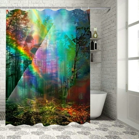 BCIIG Rainbow Bathroom Decor Set, Colorful Luxurious Graphic Print Polyester Fabric Shower Curtain with Hooks, Home Bathtubs Decoration Set 36"x72