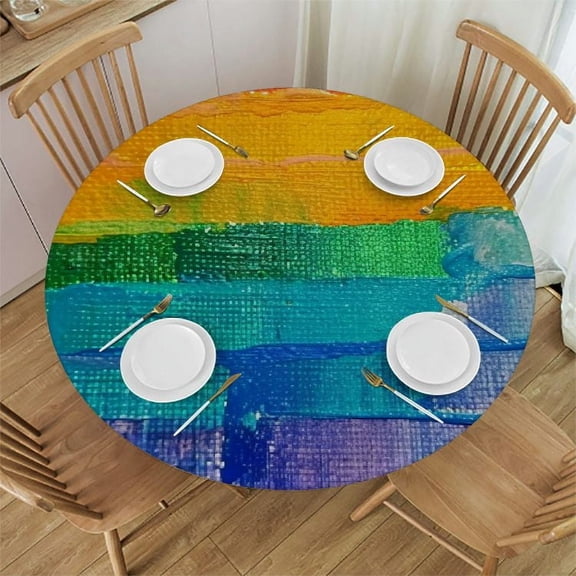 BCIIG Rainbow Colors Paint Splatter Round Tablecloth Stain-Resistant Washable for Indoor Outdoor Use 100% Polyester Fiber 31"-35