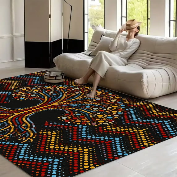 BCIIG Rainbow Dot Tree Silhouette Velvet Area Rug Non‑Slip Indoor Floor ...