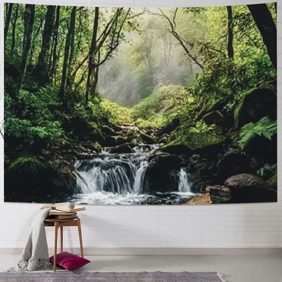 BCIIG Rainforest Landscape Tapestry Wall Hanging Green Forest Tapestry Road Trees Tapestry Nature Scenery Misty Tapestry for Bedroom Living Room 60x50inch