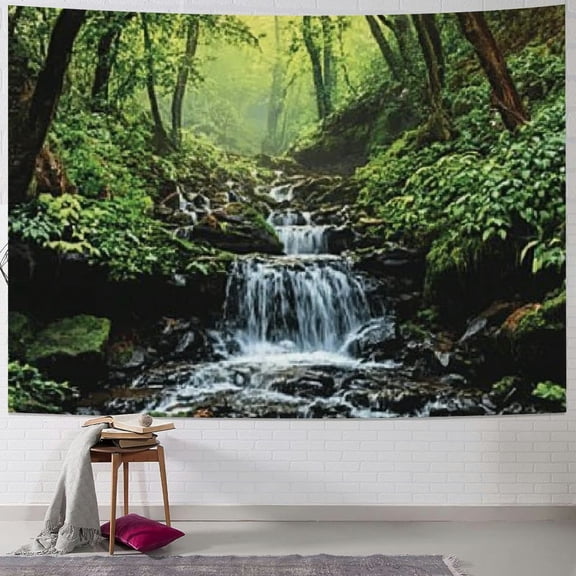 BCIIG Rainforest Landscape Tapestry Wall Hanging Green Forest Tapestry Road Trees Tapestry Nature Scenery Misty Tapestry for Bedroom Living Room 60x50inch
