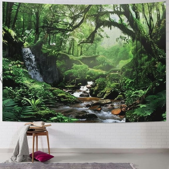 BCIIG  Rainforest Landscape Tapestry Wall Hanging Green Forest Tapestry Road Trees Tapestry Nature Scenery Misty Tapestry for Bedroom Living Room