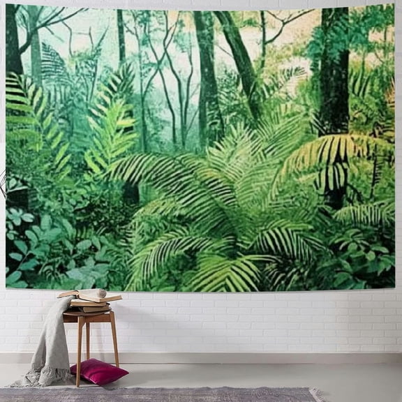 BCIIG Rainforest Tapestry, Palm Trees and Exotic Plants in Tropical Jungle Wild Nature Theme Illustration, Wide Wall Hanging for Bedroom Living Room Dorm, 40x60inch