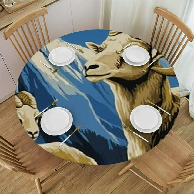 BCIIG Ram Mountain Moon Round Tablecloth 100 Polyester Waterproof