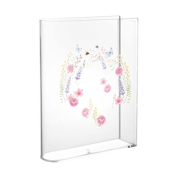 BCIIG Ranunculus Bee Wreath Book Vase for Flowers Home Dcor, Clear Printed Design Book Shaped Flower Vase, Modern Decorative Vase for Bookshelf Living Room Bedroom Office Dining Table Home Decor