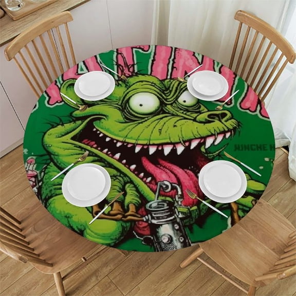 BCIIG Rat Fink Logo Pop Art Round Table Cover Stain Resistant Washable Indoor Outdoor Tablecloth Kitchen Dining Wedding Parties Table Cloth 100% Polyester Fiber 38-42