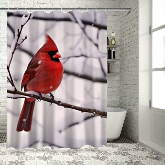 BCIIG Red Bird Snow Chic Modern Bathroom Decor Shower Curtain Set 69"x72