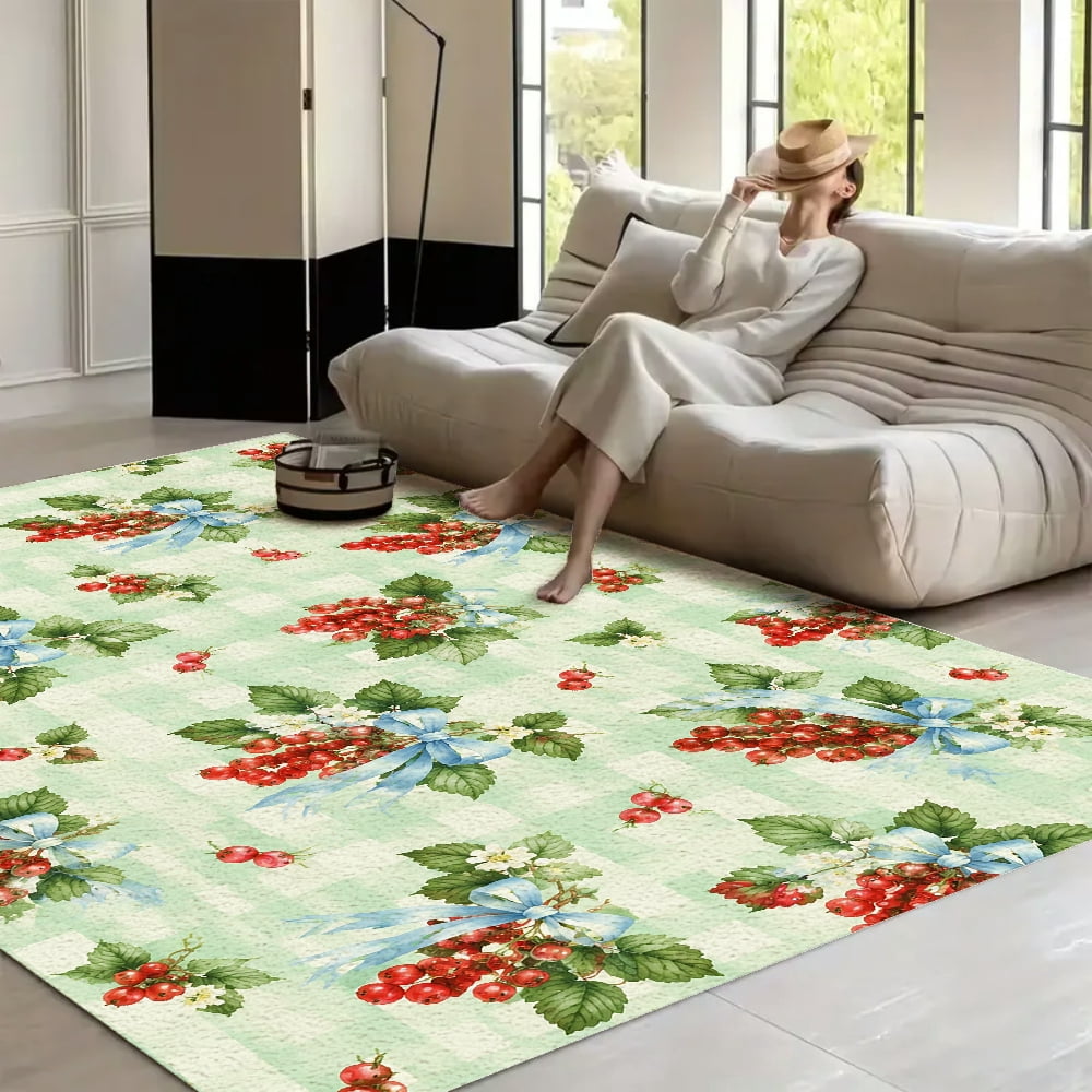 BCIIG Red Currant Berries Checkered Velvet Area Rug Non‑Slip Indoor ...