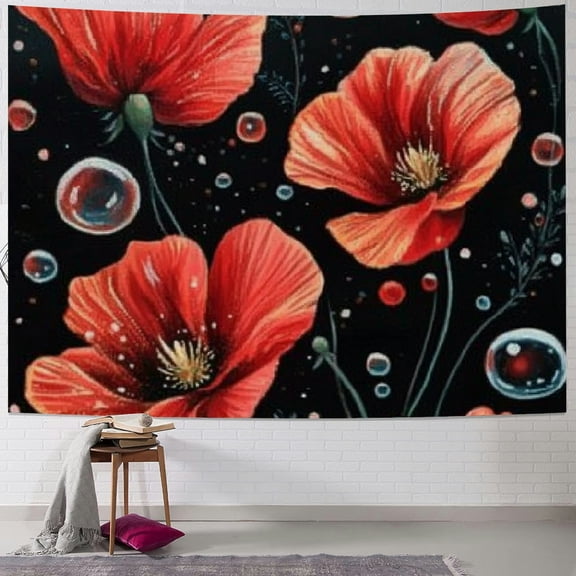 BCIIG Red Flowers Bubbles Tapestry Wall Hanging Unique Style for Home Wall Decor Art Living Room Bedroom Apartment Farmhouse Dorm 50x40inch