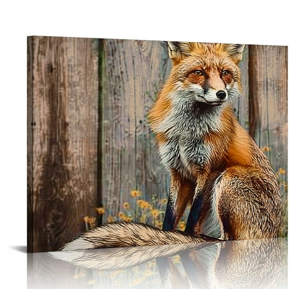 BCIIG Red Fox Canvas Wall Art Fox Portrait Picture Prints Rustic Wild Animal Painting for Cabin Home Living Room Wall Decor 20x16in