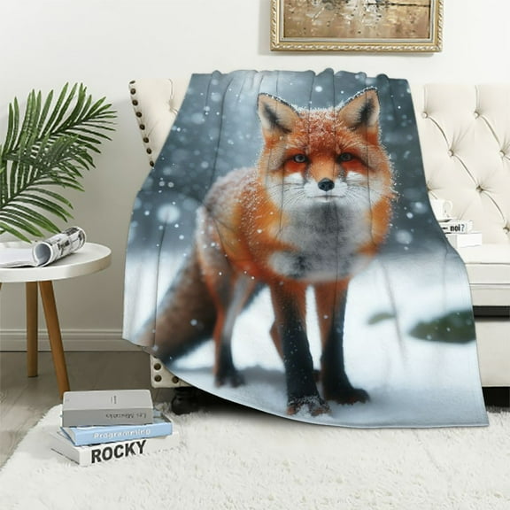 BCIIG Red Fox Snow Warm Lightweight Blanket Soft Fleece Throw Blanket for All Seasons - Living Room Sofa Decor Cow Gifts Blanket Super Soft Blanket 60x80in