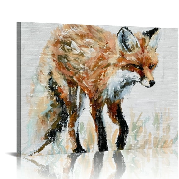 BCIIG Red Fox Watercolor Painting Kids' Nursery Indoor art wall decoration home is suitable for living room, bedroom, office, dining room, club decoration, can hang Canvas painting 16x12in