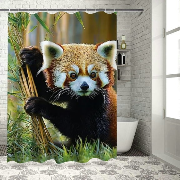 BCIIG Red Panda Bamboo Sticks Grass Shower Curtain Set with Hooks 36"x72
