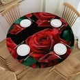 thumbnail image 1 of BCIIG Red Roses Green Leaves Black Background Round Table Cover Stain Resistant Washable Indoor Outdoor Tablecloth Kitchen Dining Wedding Parties Picnic Farmhouse 100% Polyester Fiber 46-50, 1 of 8