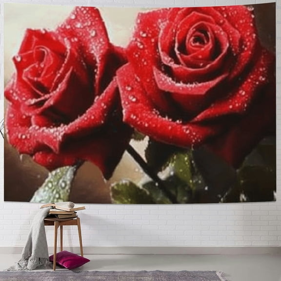 BCIIG Red Roses Water Droplets Tapestry Wall Hanging Home Decor 50x40inch