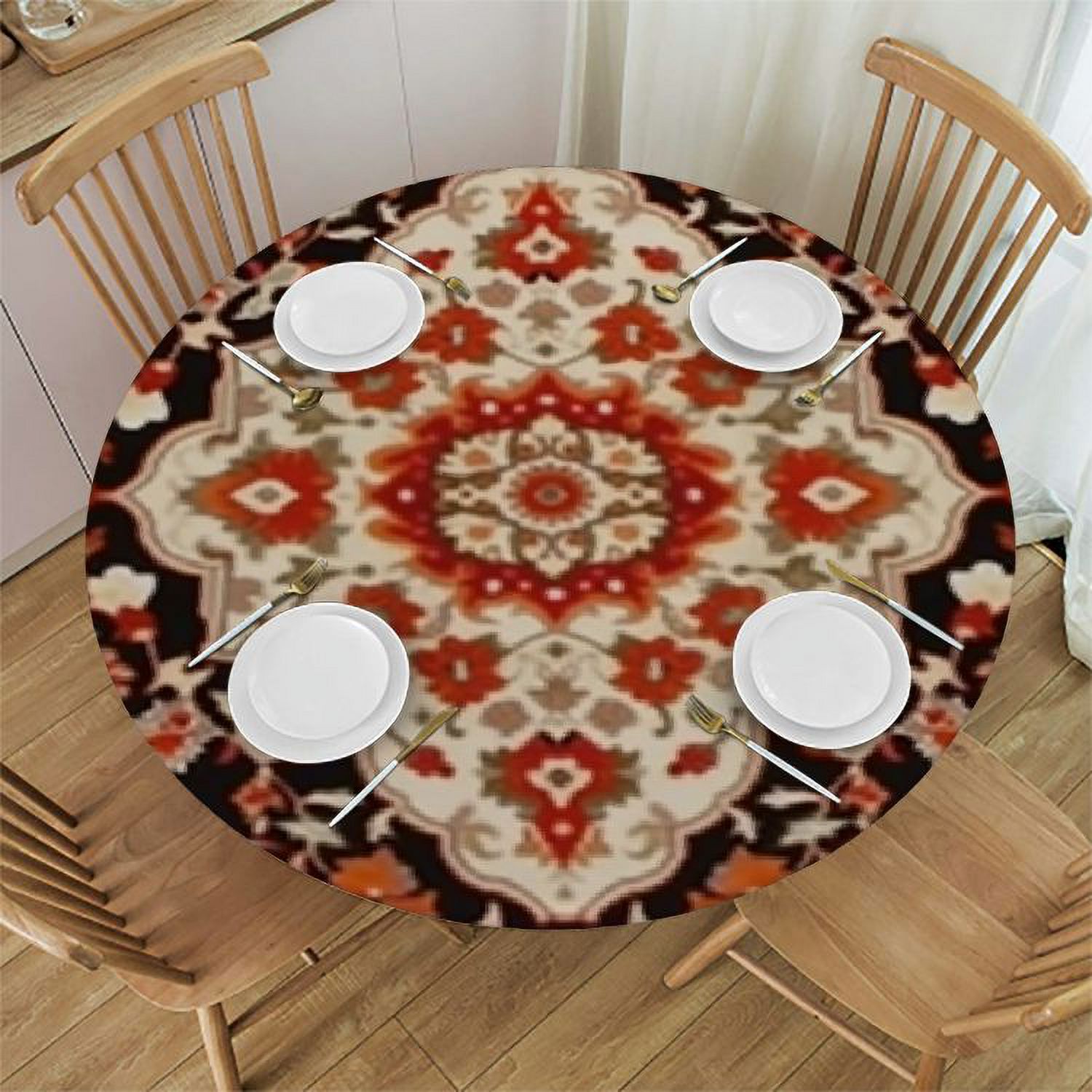 BCIIG Red and White Design Round Table Cover Stain Resistant Washable