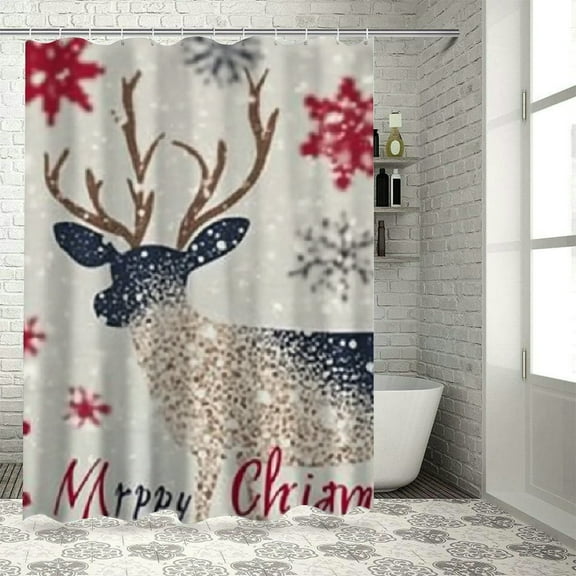 BCIIG Reindeers Snowflakes Merry Christmas Shower Curtain Set with Hooks 36"x72