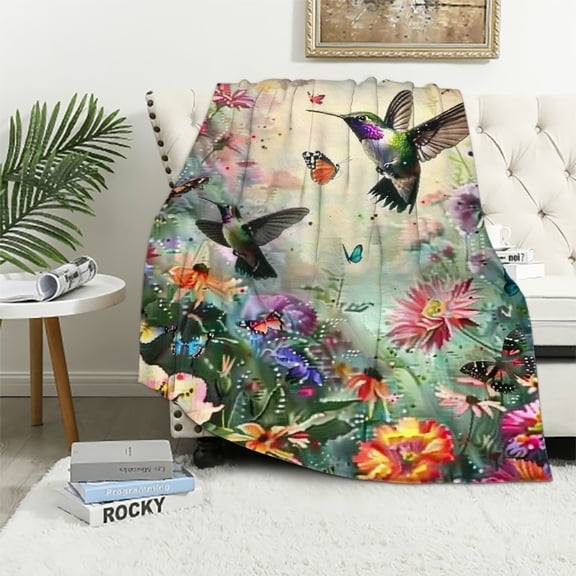 BCIIG Retro Hummingbird Floral Blanket Gifts for Women Soft Warm Lightweight Cozy Flower and Birds Vintage Throw Blankets for Bed Living Room Sofa Couch Valentines Day Decor  40x50in