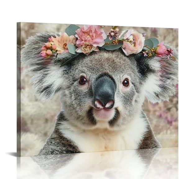 BCIIG Retro Koala Canvas Wall Art Country Animal Printing Funny Koala with Garland Wall Décor Rustic Home Artwork for Nursery Decor Bathroom Kitchen Kid's Room Decoration 20x16in