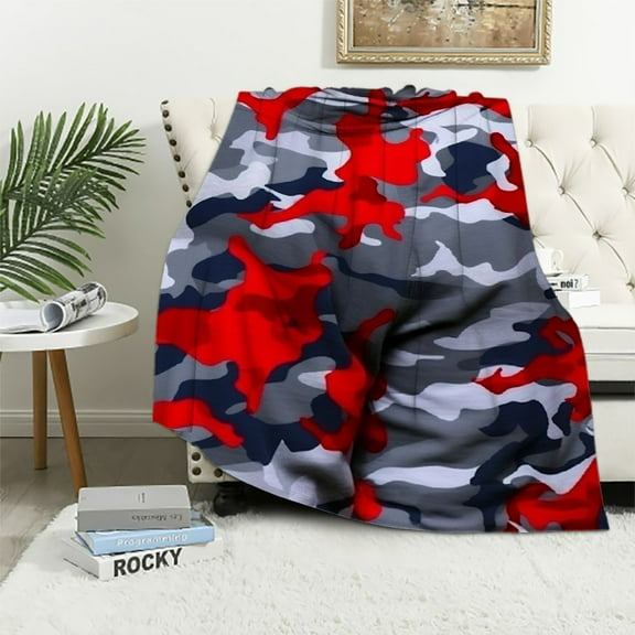 BCIIG Retro Red Camo Throw Blanket for Couch, Super Soft Fuzzy Throws Warm Comfortable Plush Fleece Blanket, Fashion Decorative Flannel Fleece Blanket for All Season 50x60in