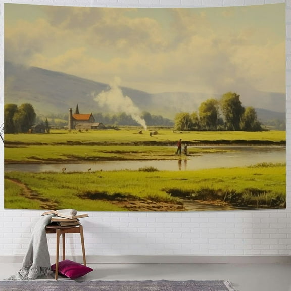 BCIIG River Farm Landscape Tapestry Wall Hanging Unique Style for Home Wall Decor Art Living Room Bedroom Dorm 40x60inch