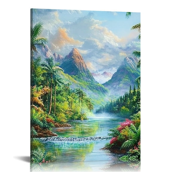 BCIIG River Trees Mountains Art Modern Canvas Prints Wall Decor 12x16 in