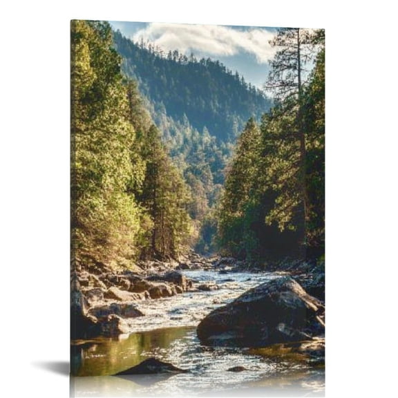 BCIIG River Trees Rocks Canvas Print Wall Art for Home Decor 16x20 in