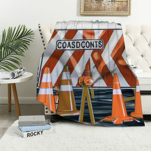 BCIIG Road Closed Sign Warm Lightweight Blanket Soft Fleece Throw Blanket for Living Rooms Sofa Decor Gifts All Seasons Bed 40x50in