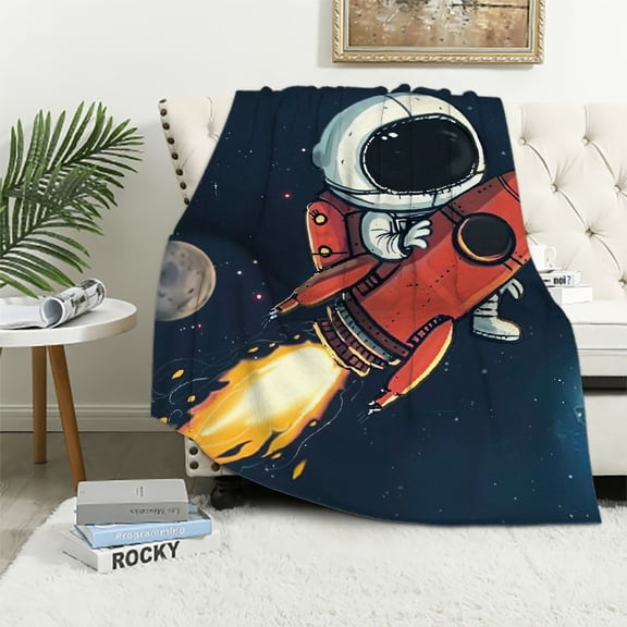 BCIIG Rocket Ship Space Art Warm Lightweight Blanket Soft Fleece Blankets for All Seasons - Cow Gifts Blanket Living Rooms Sofa Decor 60x80in