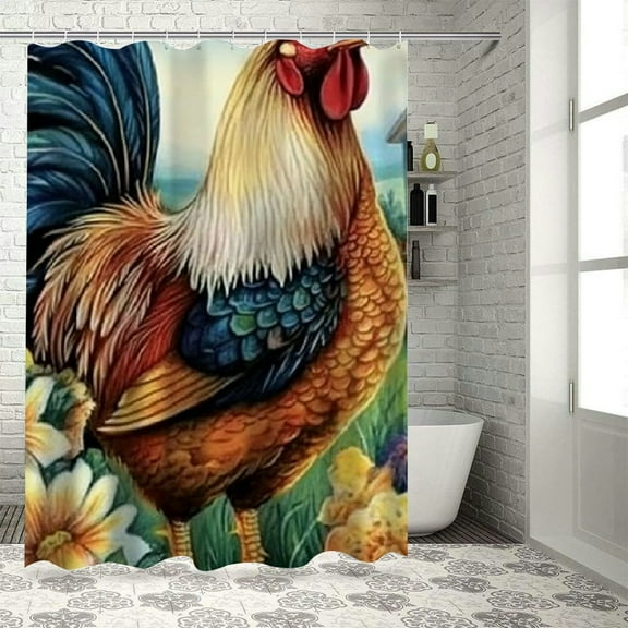 BCIIG Rooster Chickens Farmyard Shower Curtain Set with Hooks 36"x72