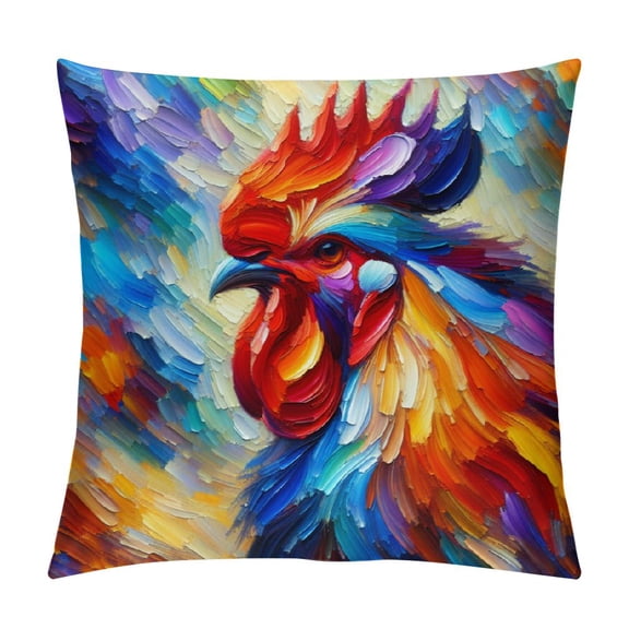BCIIG Rooster Pillows Oil Painting of Farm Animal Colorful Rooster Hen Cock Throw Pillow Cover Decorative Pillow Case Square Cushion Accent Cotton Linen Home