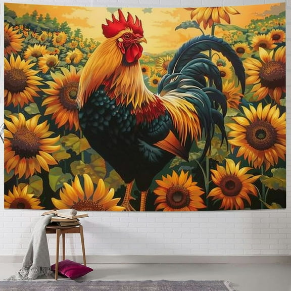 BCIIG Rooster Sunflowers Field Tapestry Wall Hanging Unique Style for Home Decor Living Room Bedroom Dorm Farmhouse Apartment 40x30inch