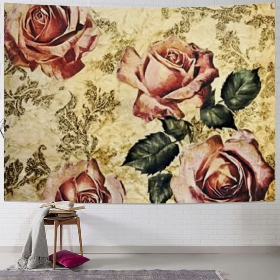 BCIIG Rose Tapestry, Old Fashioned Victorian Style Pattern Dramatic Color Bohemian Art Design, Wide Wall Hanging for Bedroom Living Room Dorm,  40x30inch