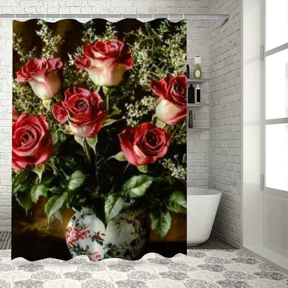 BCIIG Roses Washable Shower Curtain 100% Polyester Fabric with Hooks for Bathroom Decoration 69"x72
