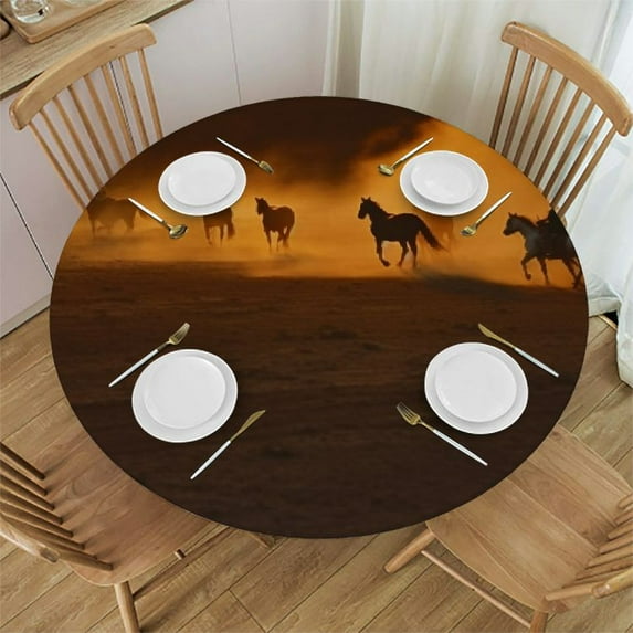 BCIIG Round Table Cover Stain Resistant and Washable Perfect for Indoor Outdoor Tablecloth Kitchen Dining Wedding Parties with Elastic Edge 100% Polyester Fiber 31-35