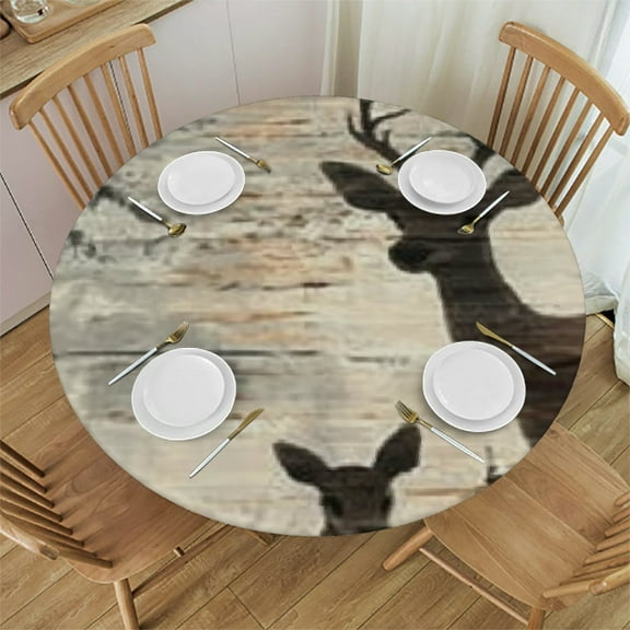 BCIIG Round Tablecloth Deer Baby Forest Theme Waterproof Fabric Stain Resistant for Wedding Party Outdoor Use 31"-35