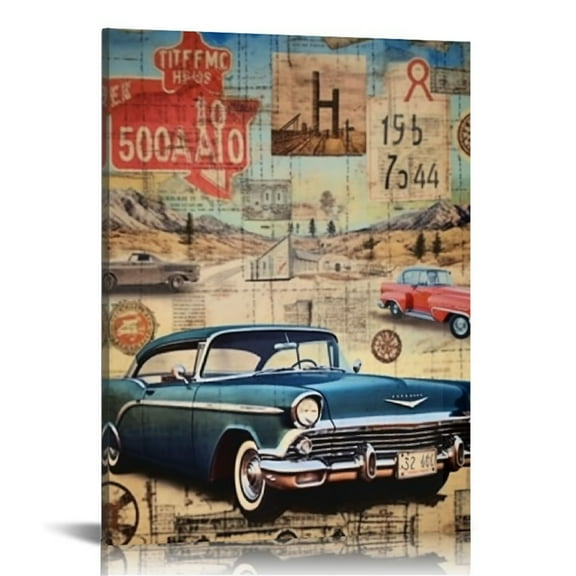 BCIIG Route 66 Sign Cars Map Fine Art Aesthetic Poster & Print for Wall Decor in Classroom Kitchen Office Farmhouse Bathroom, Canvas Living Room Bedroom Home Office Wall Art Painting 12x16 in