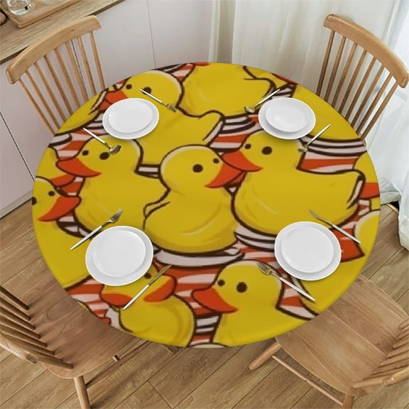 BCIIG Rubber Ducks Round Tablecloth Stain Resistant & Washable Perfect for Home Kitchen Parties Holiday Dinner 100% Polyester Fiber 31"-35