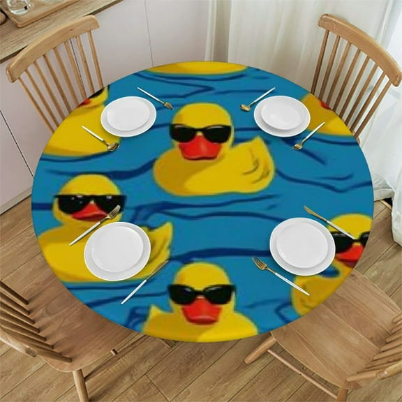 BCIIG Rubber Ducks and Sunglasses Theme 100% Polyester Round Tablecloth Stain-Resistant and Washable for Indoor and Outdoor Use 46"-50
