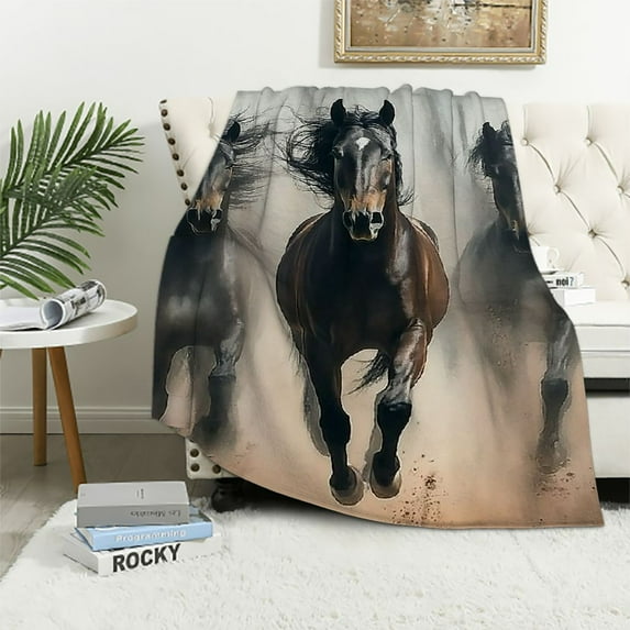BCIIG Running Horse Blanket Wild Stallions Animal Throw Blankets,Birthday Gifts for Women Men & Wildlife Lovers,Lightweight Soft for Sofa Couch Bed Room Travel Stylish Decor 60x80in