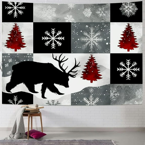 BCIIG Rustic Bear Deer Tapestry Cabin Red Black Buffalo Check Plaid Wildlife Hunting Lodge Moose Vintage Farmhouse Camping Country Tapestry Wall Hanging for Home Decor Living Room Bedroom Dorm