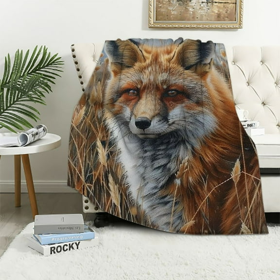 BCIIG for Rustic Fox Flannel Throw Blanket - Soft, Comfy, Lightweight & Warm Plush Blanket, Anti-Pilling, Fuzzy Texture for Couch, Bedroom, Travel for Men & Boys, Wildlife Decor 40x50in