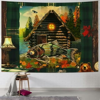  Country American Flag Fishing Tapestry, Rustic Hunting
