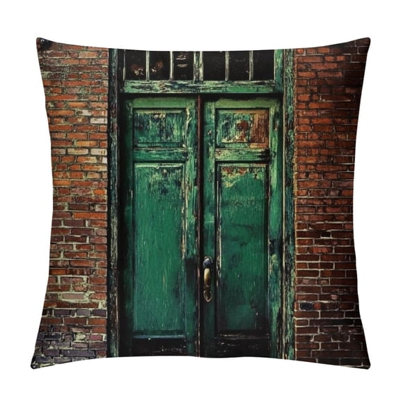 BCIIG  Rustic Throw Pillow Cushion Cover, Rusty Old Door of Red Brick Wall House Dirty Doorway Front Exist Retro Textured Art Photo, Decorative Square Accent Pillow Case,  22x22in