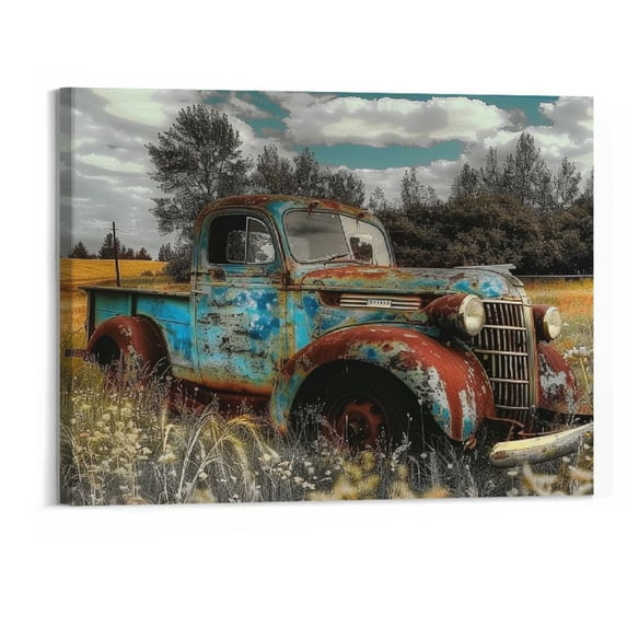 BCIIG Rusty Car Canvas Wall Art: Old Truck Pictures Paintings Print on Canvas Artwork for Bedroom 20''x16''